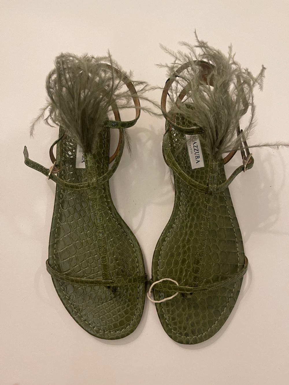 Aquazzura Ostrich Fur Leather Sandals